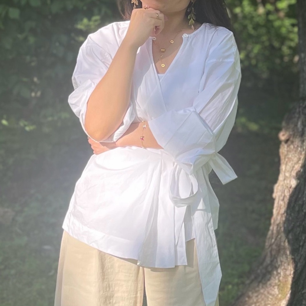 Equipment Femme Classic White Wrap Blouse with Side Tie